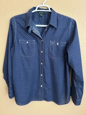 Lauren Ralph Lauren Navy Polka Dot Long Sleeve Button Down Down Shirt